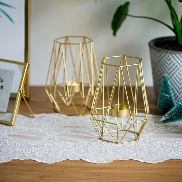 Hexagon Shaped Metal Candle Stand-Golden