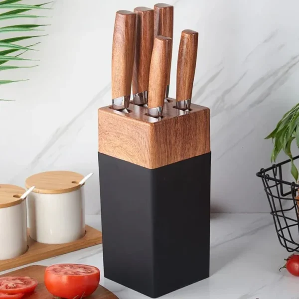 6 PCs Wooden Knife Set With Stand-(5292)Jet Black