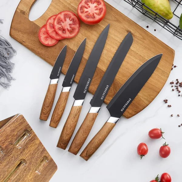 6 PCs Wooden Knife Set With Stand-(5292)Jet Black - Image 2