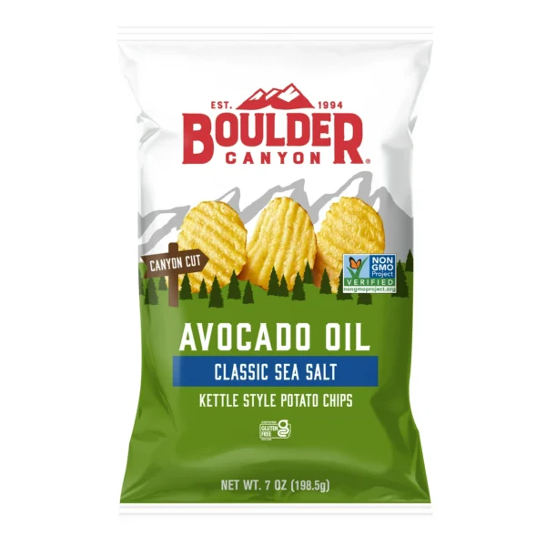 Avocado Oil Canyon Cut Classic Sea Salt Kettle Style Potato Chips, Gluten-Free, 7 oz Bag