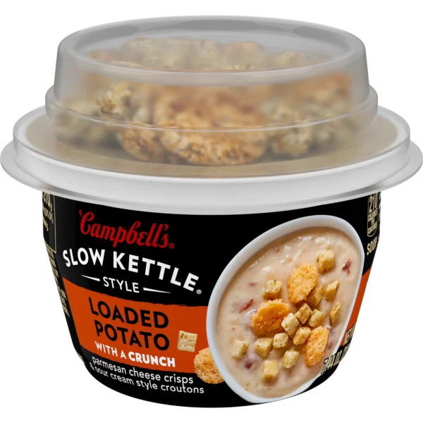 Campbell’s Slow Kettle Style Loaded Potato Soup with A Crunch, 7 oz Microwavable Cup