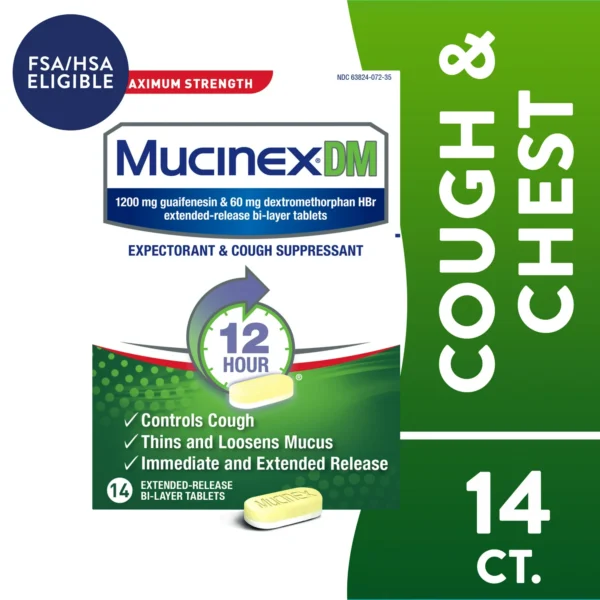 12 Hour Max Strength Expectorant & Cough Medicine, Excess Mucus Relief, FSA, 14 Tablets